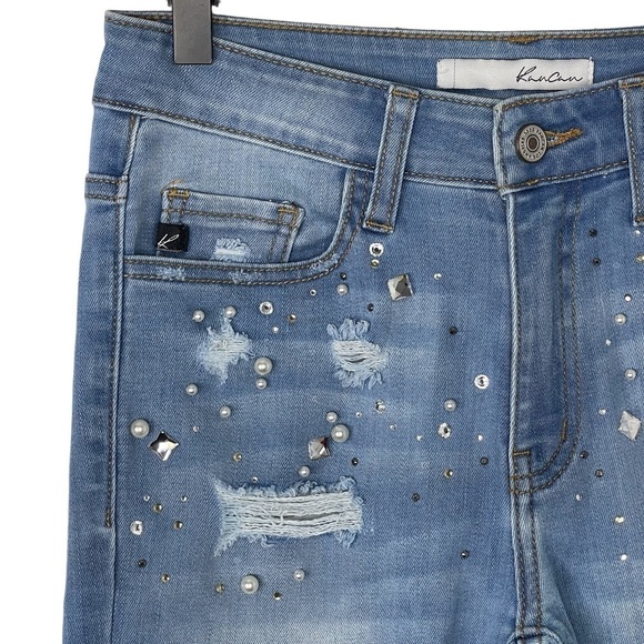 Kancan Skinny Jeans 26 Embellished Pearl High Rise Distressed Stretch Denim - Picture 3 of 11